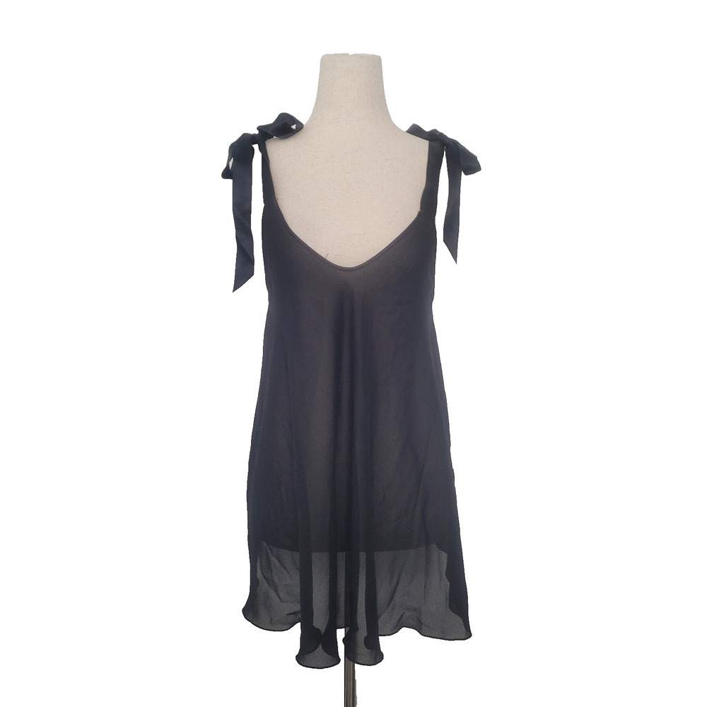 Victoria's Secret Tie Straps Sheer Slip Dress Size M Black Coquette Grunge
